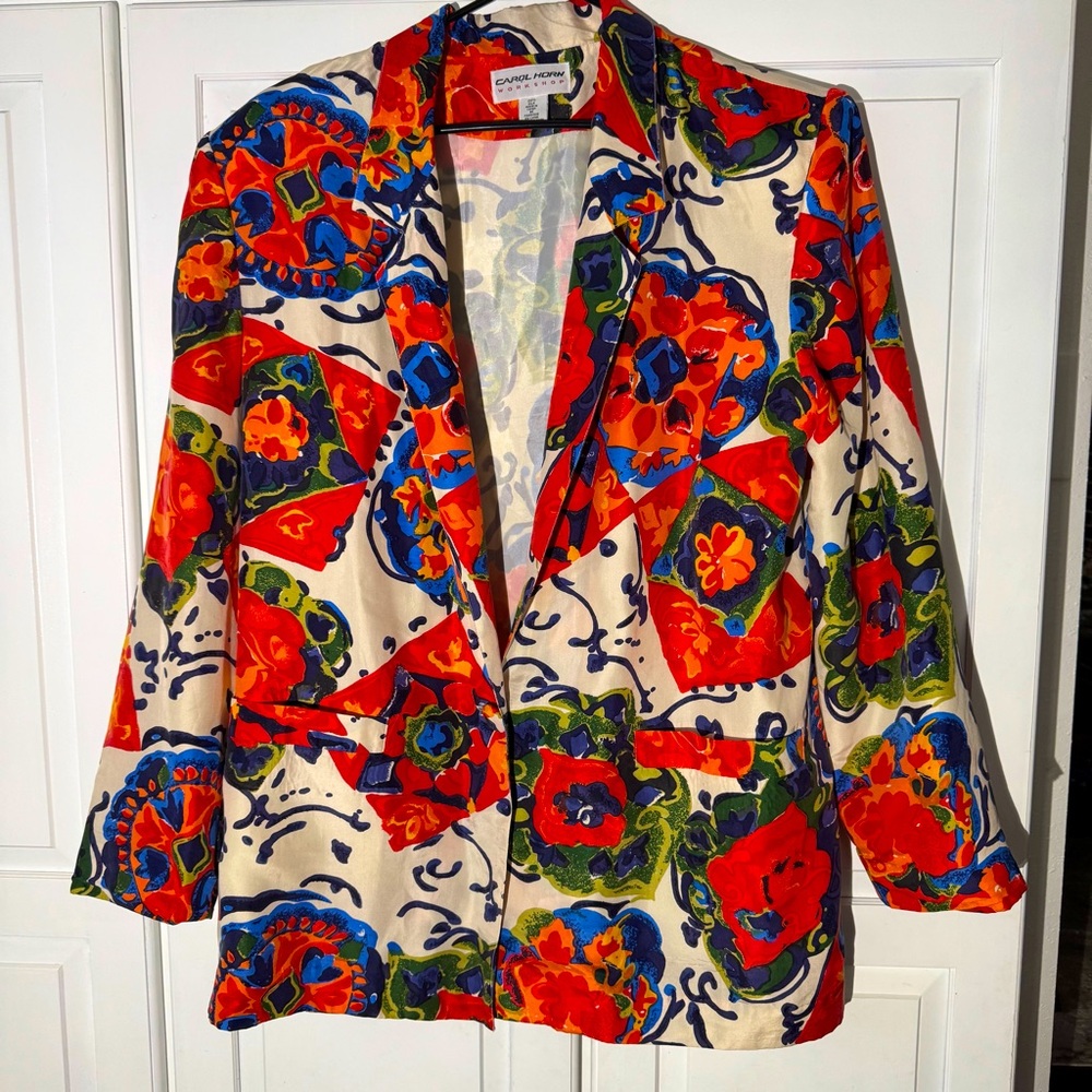 Vintage Carol Horn Workshop Bold Print‎ 100% Silk Blazer Jacket - Medium